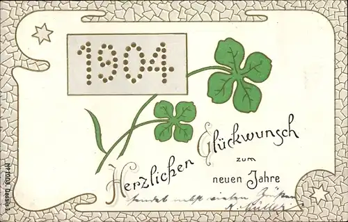 Litho Glückwunsch Neujahr, Kleeblatt, Jahreszahl 1904