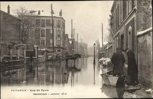 Ak Puteaux Hauts de Seine, Rue de Paris, Inondations de Janvier 1910