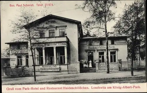 Ak Dresden Loschwitz. Park-Hotel und Restaurant Haideschlößchen, König-Albert-Park