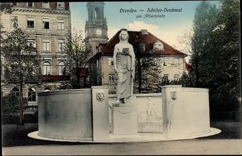 Ak Dresden Neustadt, Schiller-Denkmal am Albertplatz