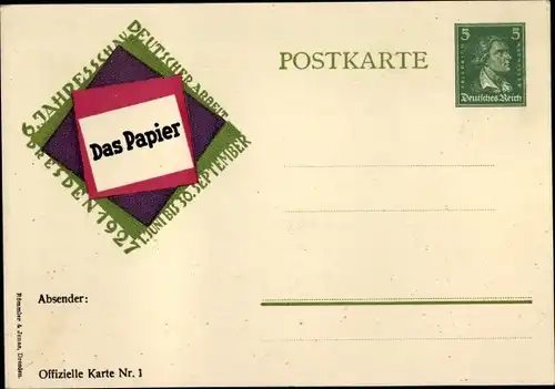 Ganzsachen Ak Dresden, 6. Jahresschau Deutscher Arbeit 1927