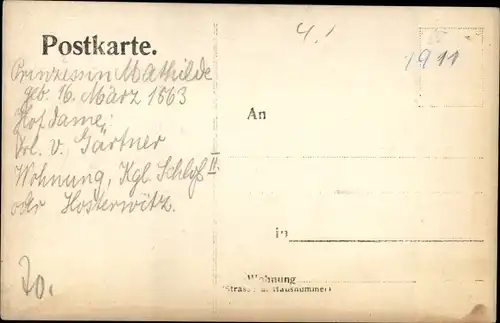 Ak Prinzessin Mathilde von Sachsen, Portrait