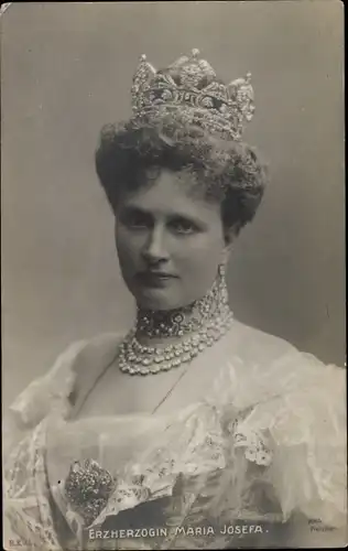 Ak Erzherzogin Maria Josefa von Sachsen, Portrait, Krone, Halskette, Schmuck