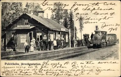 Ak Polcirkeln Schweden, Järnvägsstation, Bahnhof, Eisenbahn