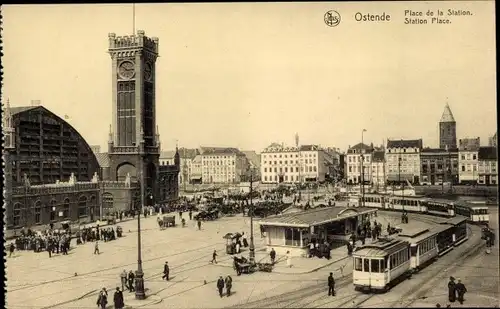 Ak Ostende Westflandern Belgien, Place de la Station