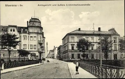 Ak Meerane in Sachsen, Amtsgericht, äußere Crimmitschauer Straße