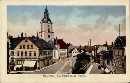 Ak Meerane in Sachsen, Neumarkt, Partie an der Kirche, Otto Liessmann Modewaren