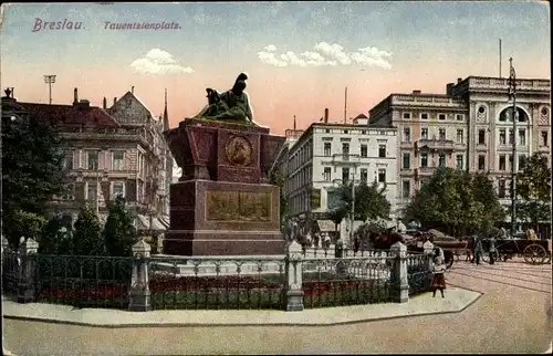 Ak Wrocław Breslau Schlesien, Tauentzienplatz, Plac Kościuszki, Tauentziendenkmal