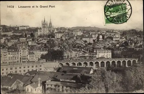 Ak Lausanne Kanton Waadt, Panorama et le Grand Pont