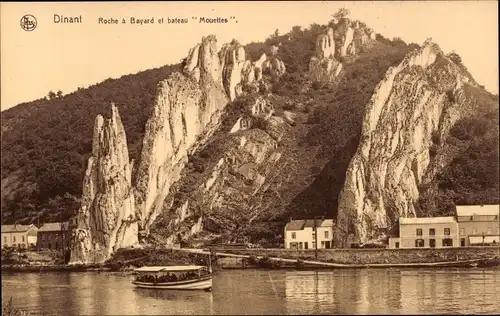 Ak Dinant Wallonien, Roche a Bayard et bateau Mouettes