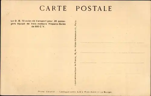 Ak Französisches Passagierflugzeug, F ALPC, D.B. 70