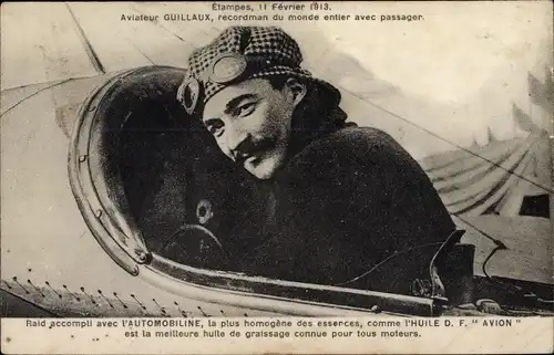 Ak Aviateur Guillaux, Avion, Étampes 1913, Flugpionier