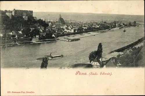 Ak Pirna an der Elbe, Panorama, Schiff