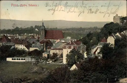Ak Pirna an der Elbe, Panorama, Kirche