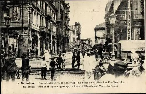 Ak Saloniki Thessaloniki Griechenland, Incendie 1917, La Place de la Liberte, Rue Venizelos