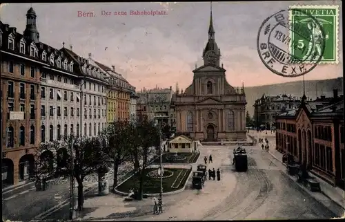 Ak Bern Stadt Schweiz, Der neue Bahnhofplatz