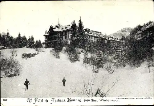 Ak Brünig Meiringen Kt. Bern Schweiz, Hotel und Kurhaus im Winter