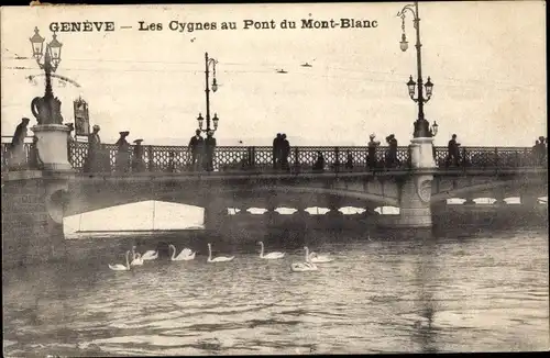 Ak Genève Genf Schweiz, Les Cygnes au Pont du Mont Blanc