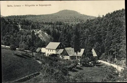 Ak Krippen Bad Schandau in Sachsen, Rölligmühle, Krippengrude, Panorama