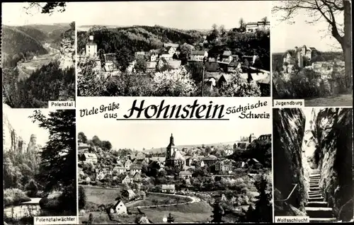Ak Hohnstein Sächsische Schweiz, Jugendburg, Polenztal, Wolfsschlucht, Panorama