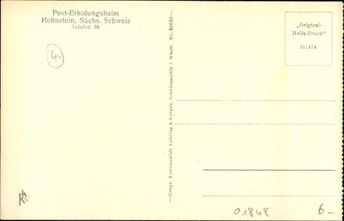 Ak Hohnstein in der Sächsischen Schweiz, Post Erholungsheim, Empfangsraum