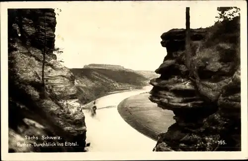 Ak Rathen an der Elbe Sächsische Schweiz, Durchblick ins Elbtal