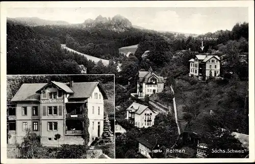 Ak Kurort Rathen im Elbsandsteingebirge, Teilansicht vom Ort, Villa Richter