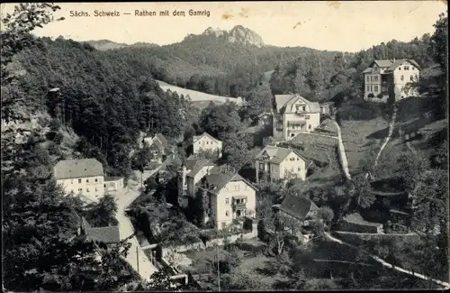 Ak Rathen an der Elbe Sächsische Schweiz, Teilansicht mit dem Gamrig