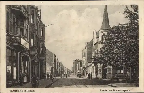 Ak Homberg am Rhein Duisburg im Ruhrgebiet, Bismarckplatz, Geschäfte