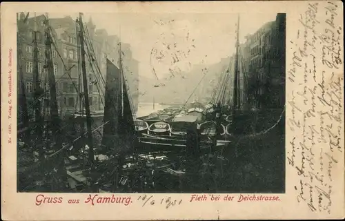 Ak Hamburg Mitte Altstadt, Fleth bei der Deichstraße, Boote