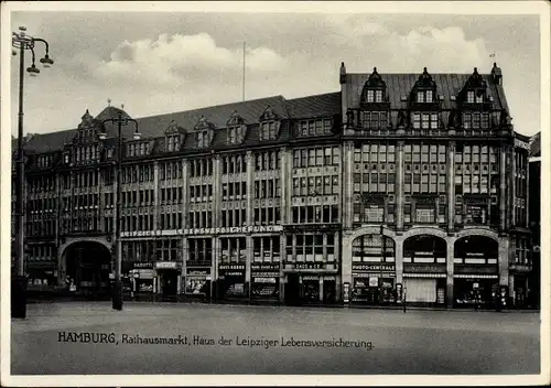 Ak Hamburg Mitte Altstadt, Rathausmarkt, Haus der Leipziger Lebensversicherung