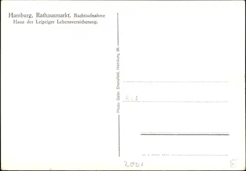 Ak Hamburg Mitte Altstadt, Rathausmarkt, Haus der Leipziger Lebensversicherung, Nachtansicht