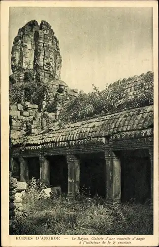 Ak Angkor Wat Kambodscha, Ruines, Le Bayon, Galerie d'une courette d'angle a 2e enceinte