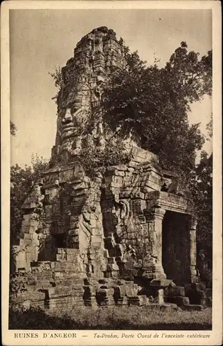 Ak Angkor Wat Kambodscha, Ruines, Ta Prohm, Porte Ouest de l'enceinte exterieure