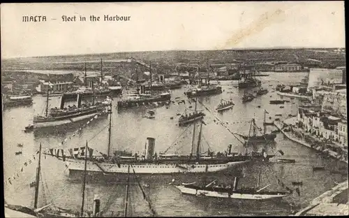 Ak Malta, Fleet in the Harbour, Dampfer