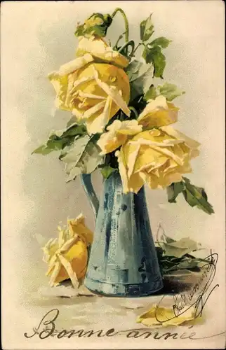 Künstler Litho Klein, Catharina, gelbe Rosen in Vase