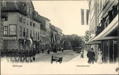 Ak Göttingen in Niedersachsen, Weenderstraße, Geschäfte, Militärkompanie