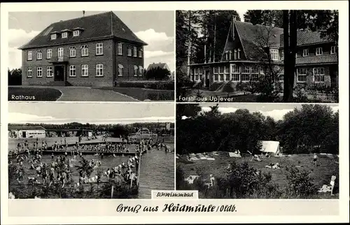 Ak Heidmühle Schortens in Friesland, Rathaus, Forsthaus Upjever, Schwimmbad