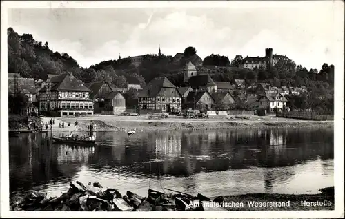 Ak Herstelle Beverungen an der Weser, Uferpartie