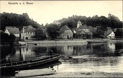 Ak Herstelle Beverungen an der Weser, Uferpartie