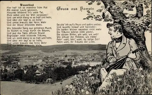 Ak Hameln an der Weser Niedersachsen, Weserlied, Panorama vom Ort