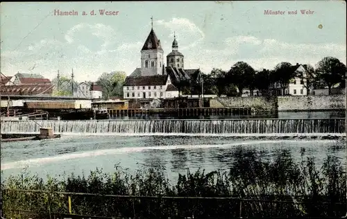Ak Hameln an der Weser Niedersachsen, Münster und Wehr