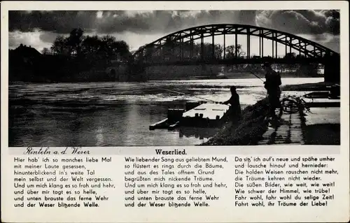 Ak Rinteln an der Weser, Weserlied, Brücke, Hier hab' ich so manchen liebe Mal