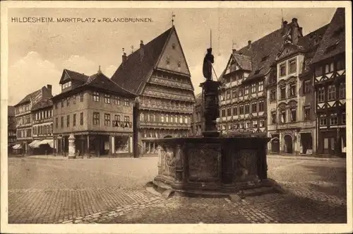 Ak Hildesheim in Niedersachsen, Marktplatz und Rolandbrunnen