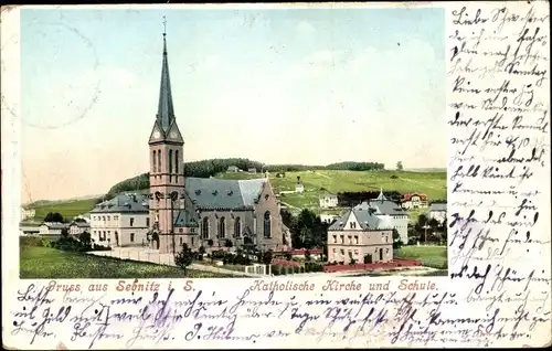 Ak Sebnitz Sächsische Schweiz, Katholische Kirche und Schule