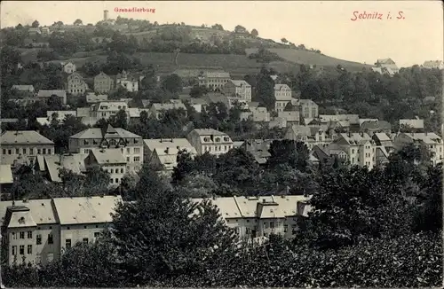 Ak Sebnitz Sächsische Schweiz, Blick über die Dächer der Stadt, Grenadierburg