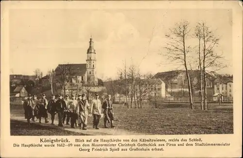 Ak Königsbrück in der Oberlausitz, Hauptkirche, Käbnitzwiesen, Schloss