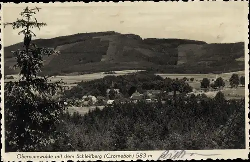 Ak Ober Cunewalde in der Oberlausitz, Panorama mit dem Schleifberg, Czorneboh