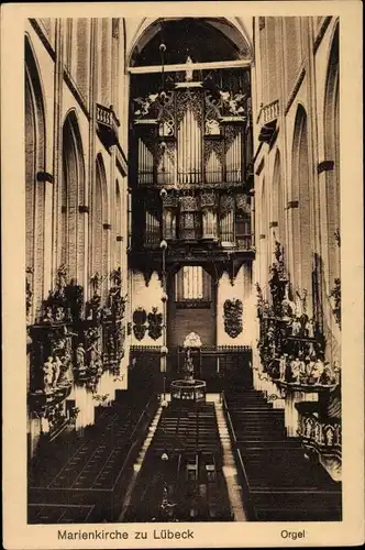 Ak Lübeck, Marienkirche, Innenansicht, Orgel, Altar