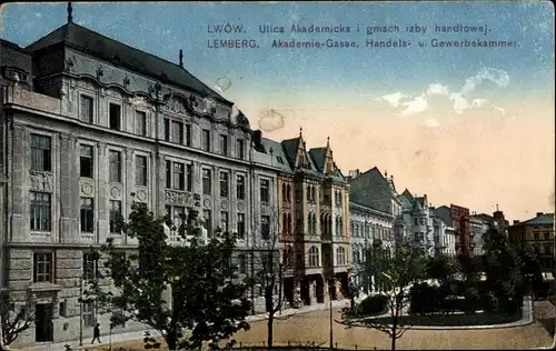 Ak Lwiw Lwów Lemberg Ukraine, Ulica Akademicka, Akademiegasse, Handels- u. Gewerbekammer